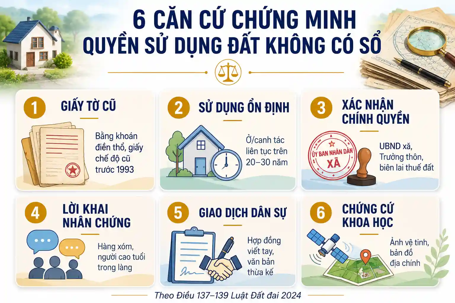 6 nhóm căn cứ chứng minh quyền sử dụng đất không có sổ đỏ theo Luật Đất đai 2024