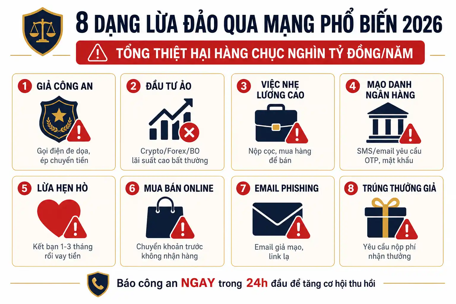 8 dạng lừa đảo qua mạng phổ biến nhất tại Việt Nam 2026 và cách nhận biết