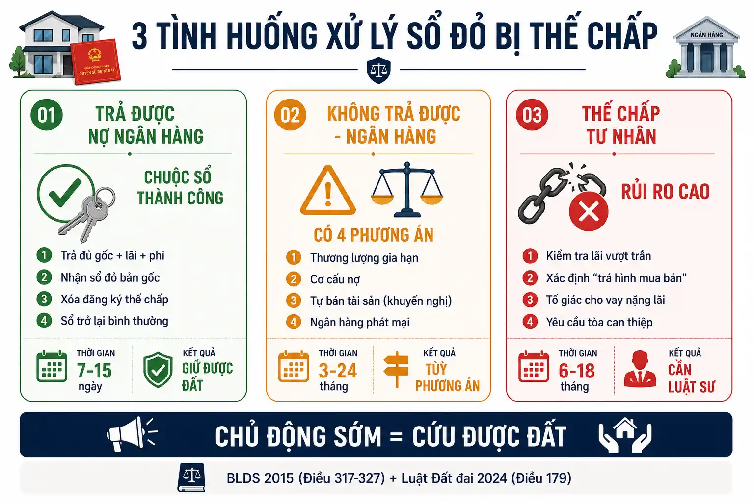 3 tình huống xử lý sổ đỏ bị thế chấp - trả nợ được, không trả được, thế chấp tư nhân